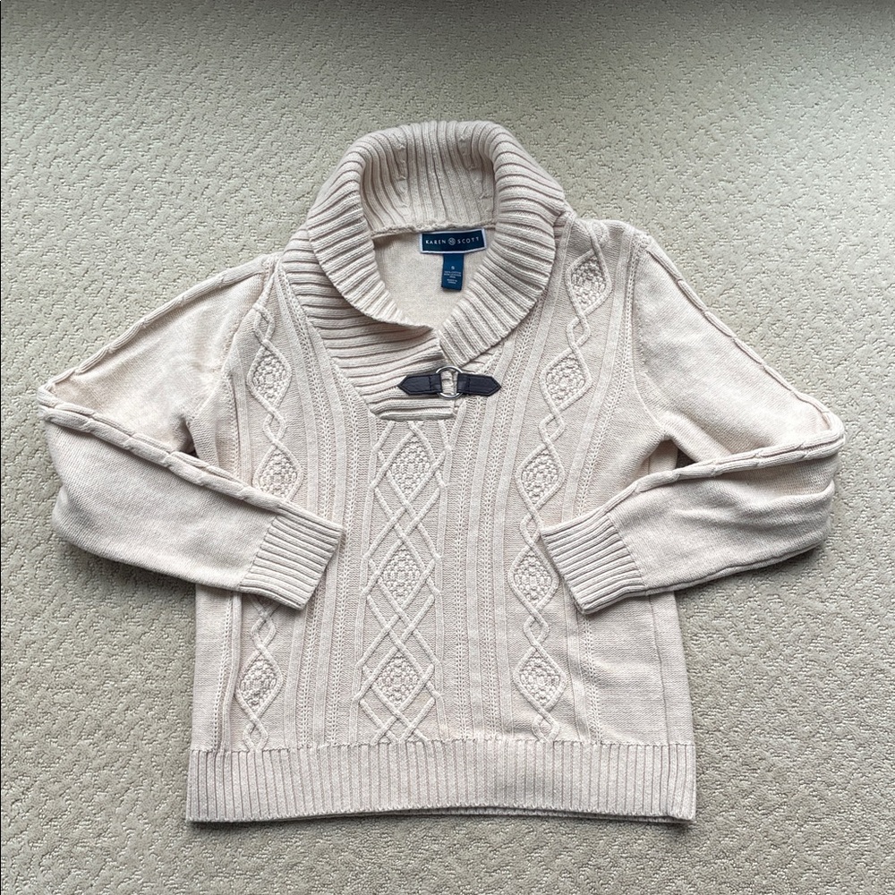 Karen Scott cable knit leather detail sweater women small